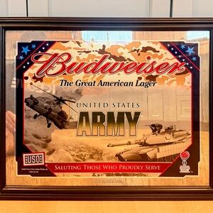 Budweiser Anheuser-Busch framed mirror painting honoring the US Army